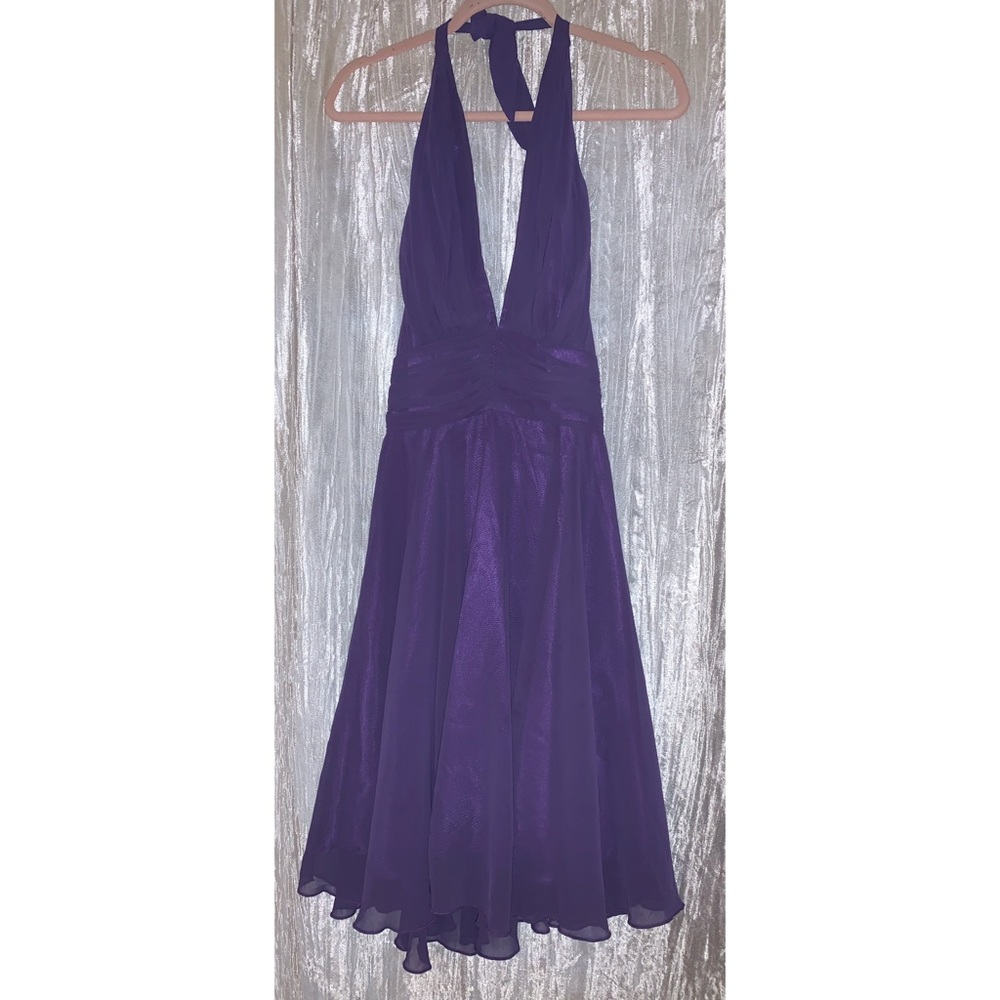 Purple Flowy Halter Dress